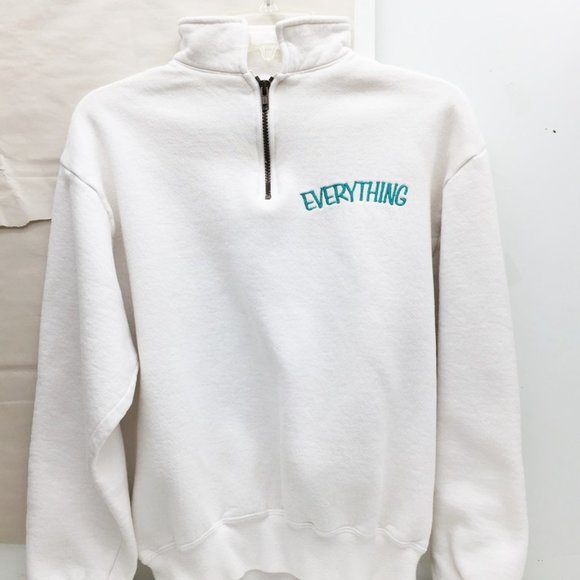 VTG Jerzees Super Sweats Unisex Sweatshirt White Cotton EVERYTHING 1/4 Zip M USA - Picture 1 of 6